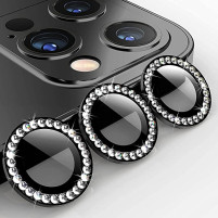Модерни стъклени ринг протектори за обективите на камерата на Apple Iphone 12 Pro Max 6.7 черни с камъни